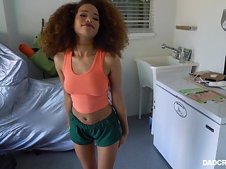 Curly haired ebony Cecilia Lion gets a huge cum shot on her belly